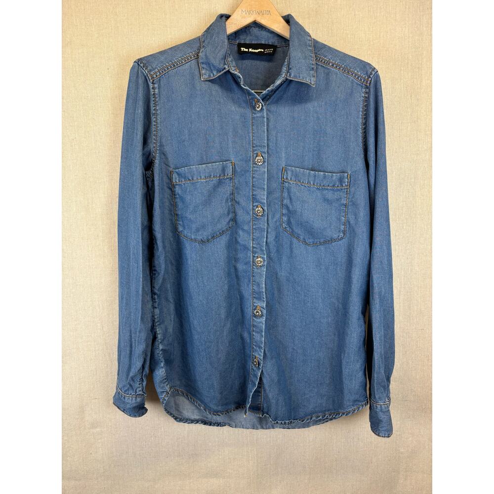 Women's XS The Kooples Jeans Willy Chambray button-up‎ with flower buttons